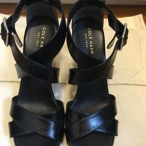 Cole Haan Black Leather Ankle Wrap Sandals